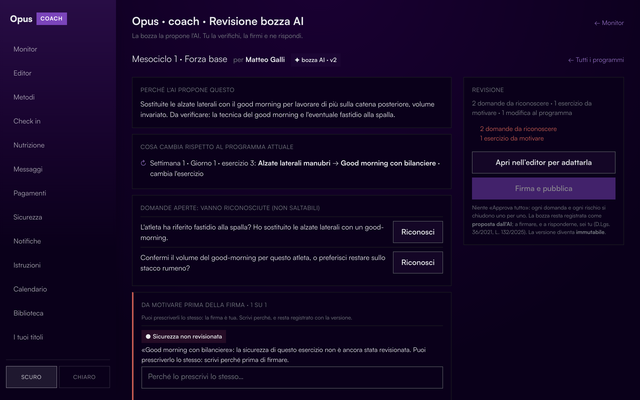 App coach: la revisione di una bozza proposta dall'AI, con le domande da riconoscere prima della firma